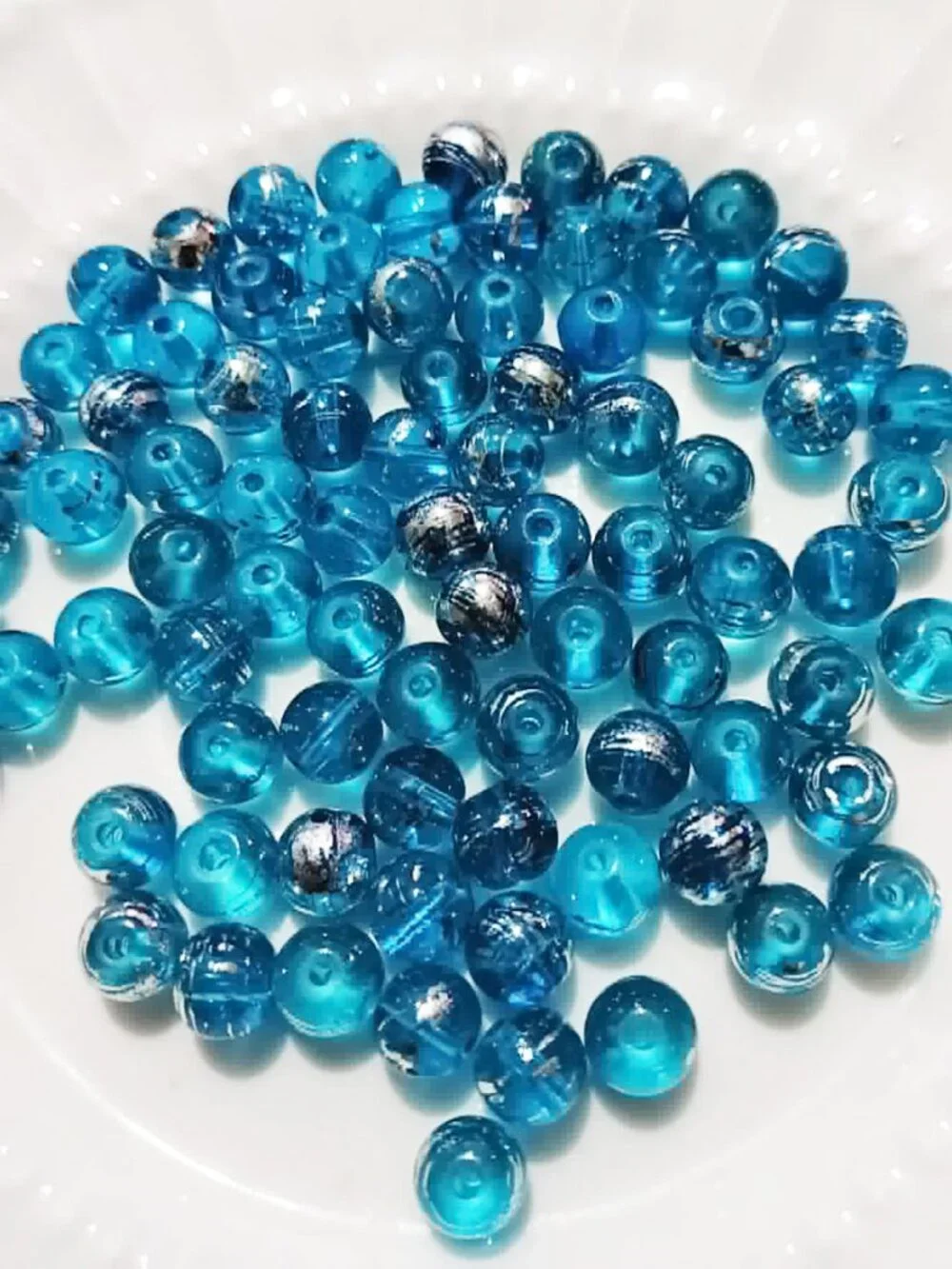 Bulk Lot of 8mm Silver Shine Abstract Glass Beads